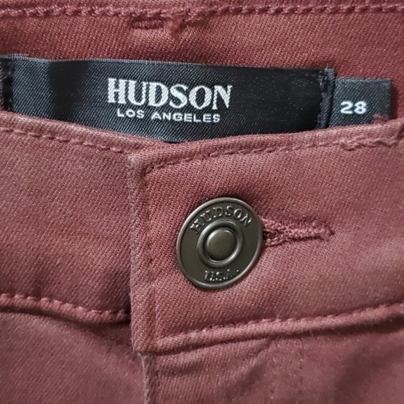 Hudson Remi High-Rise Straight Crop Coated Wax Leather Jeans Burgundy Red - Picture 7 of 10